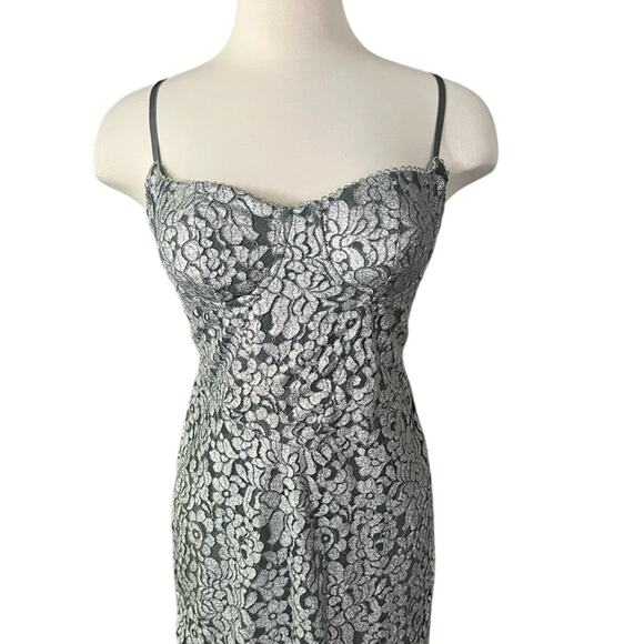 House Off CB KATJA Silver Metallic Lace Corset Dress Size Large Plus Cup - Picture 12 of 15